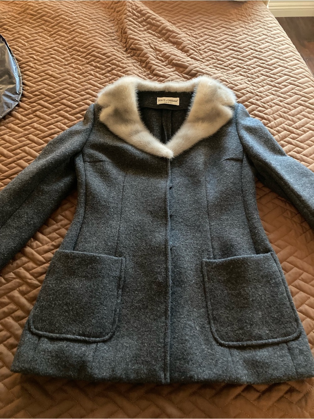 Dolce & Gabbana Charcoal Gray Wool jacket  with Ivory mink Fur Trim